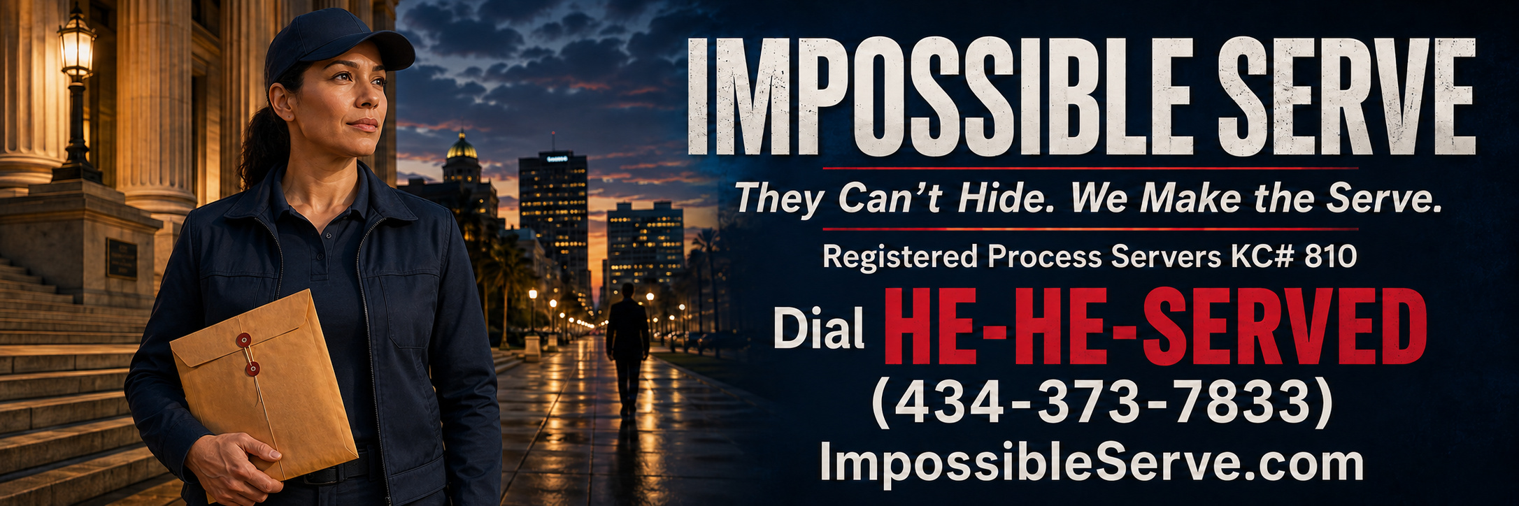 Impossible Serve — They Can’t Hide. We Make the Serve. Call 434-373-7833.